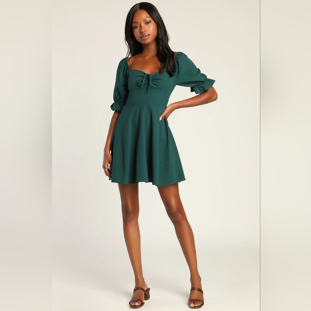Lulu's Size S - Emerald Green Puff Sleeve Mini Dress